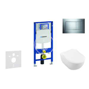 GEBERIT - Duofix Modul na závesné WC s tlačidlom Sigma30, lesklý chróm/chróm mat + Villeroy Boch - WC a doska, DirectFlush, SoftClose, CeramicPlus 111.300.00.5 NI6