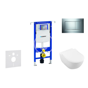 GEBERIT - Duofix Modul na závesné WC s tlačidlom Sigma30, lesklý chróm/chróm mat + Villeroy Boch - WC a doska, DirectFlush, SoftClose, CeramicPlus 111.355.00.5 NI6