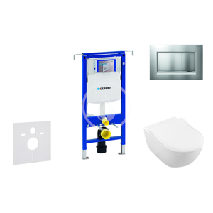 GEBERIT - Duofix Modul na závesné WC s tlačidlom Sigma30, matný chróm/chróm + Villeroy Boch - WC a doska, DirectFlush, SoftClose, CeramicPlus 111.355.00.5 NI7