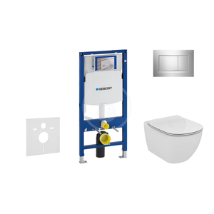 GEBERIT - Duofix Modul na závesné WC s tlačidlom Sigma30, lesklý chróm/chróm mat + Ideal Standard Tesi - WC a doska, Aquablade, SoftClose 111.300.00.5 NU6