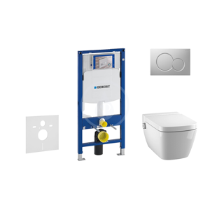 GEBERIT - Duofix Modul na závesné WC s tlačidlom Sigma01, matný chróm + Tece One - sprchovacia toaleta a doska, Rimless, SoftClose 111.300.00.5 NT3