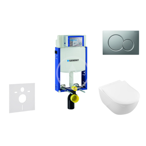 GEBERIT - Kombifix Modul na závesné WC s tlačidlom Sigma01, matný chróm + Villeroy Boch - WC a doska, DirectFlush, SoftClose, CeramicPlus 110.302.00.5 NI3