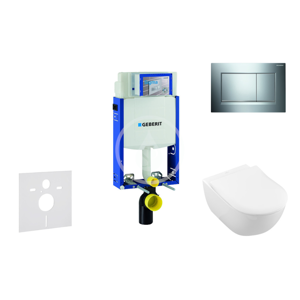 GEBERIT - Kombifix Modul na závesné WC s tlačidlom Sigma30, lesklý chróm/chróm mat + Villeroy Boch - WC a doska, DirectFlush, SoftClose, CeramicPlus 110.302.00.5 NI6