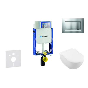 GEBERIT - Kombifix Modul na závesné WC s tlačidlom Sigma30, matný chróm/chróm + Villeroy Boch - WC a doska, DirectFlush, SoftClose, CeramicPlus 110.302.00.5 NI7