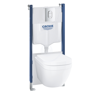GROHE - Solido Sada pro závěsné WC + klozet a sedátko softclose Euro Ceramic, rimless, tlačítko Arena Cosmopolitan, chrom (39535000)