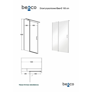 HOPA - Bezrámové sprchové dvere EXO-C - Farba rámu zásteny - Hliník chróm, Pevná stena - 100 cm, Rozmer A - 100 cm, Rozmer C - 190 cm, Smer zatváranie - Univerzálny Ľavé / Pravé, Výplň - Číre bezpečnostné sklo - 6 mm BCEXOC100CC + BCEXOCH100CC