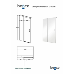 HOPA - Bezrámové sprchové dvere EXO-C - Farba rámu zásteny - Hliník chróm, Pevná stena - 100 cm, Rozmer A - 110 cm, Rozmer C - 190 cm, Smer zatváranie - Univerzálny Ľavé / Pravé, Výplň - Číre bezpečnostné sklo - 6 mm BCEXOC110CC + BCEXOCH100CC