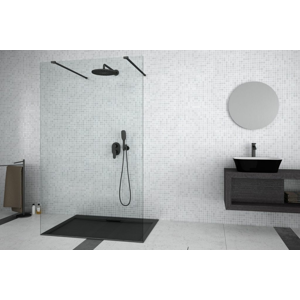 HOPA - Walk-in sprchovací kút AVEO DUE BLACK - Farba rámu zásteny - Hliník čierny, Pevná stena - Bez pevnej steny, Rozmer A - 110 cm, Rozmer C - 195 cm, Výplň - Číre bezpečnostné sklo - 8 mm BCAVEODUE110BL