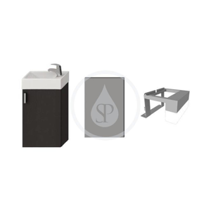 JIKA - Petit Skrinka s umývadielkom, zrkadlo s osvetlením, 386 mmx221 mmx585 mm – skrinka, korpus sivý, dvere sivé H4535141753011