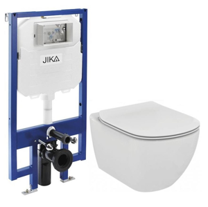 JIKA - předstěnový instalační 8 cm systém bez tlačítka + WC Ideal Standard Tesi se sedátkem (H894652 X TE3)