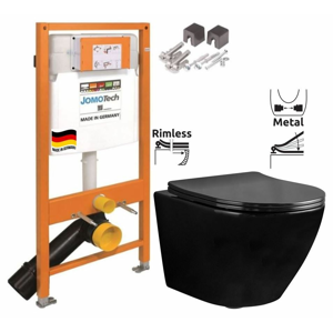 JOMOTech modul pre závesné WC bez sedátka + WC REA CARLO MINI RIMFLESS ČERNÁ + SEDADLO 174-91100700-00 CL1