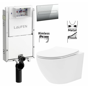 LAUFEN Podomít. systém LIS TW1 SET s chrómovým tlačidlom + WC REA Carlo Flat Mini Rimlesss + SEDADLO H8946630000001CR CF1