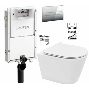 LAUFEN Podomít. systém LIS TW1 SET s chrómovým tlačidlom + WC REA TOMAS RIMFLESS + SEDADLO H8946630000001CR TO1