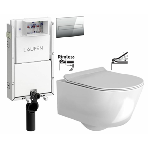 LAUFEN Podomít. systém LIS TW1 SET s chrómovým tlačidlom + WC REA Tores Rimlesss + SEDADLO H8946630000001CR TS1