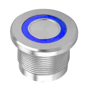Lorema - Piezoelektrické tlačidlo z nerez ocele, modré prstencov. podsvietenie 12V LED, I (123062)