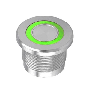 Lorema - Piezoelektrické tlačidlo z nerez ocele, zelené prstencov. podsvietenie 12V LED, (123063)