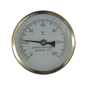 MEREO - Teplomer bimetalový DN 63, 0 - 120 °C, zadný vývod 1/2", jímka 75 mm (PR3058)