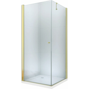 MEXEN/S - Pretoria otvárací sprchovací kút 80x90, sklo transparent, zlatý + vanička 852-080-090-50-00-4010