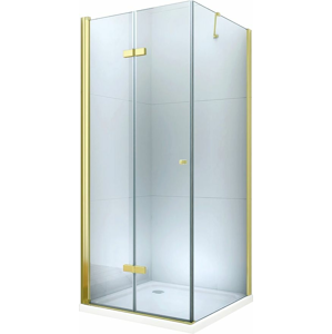 MEXEN/S - Lima sprchovací kút zalamovací 90x100 cm, sklo transparent, zlatá + vanička 856-090-100-50-00-4010
