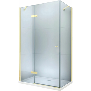 MEXEN/S - Roma sprchovací kút otvárací 70x100 cm, sklo transparent, zlatá + vanička 854-070-100-50-00-4010
