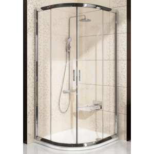 RAVAK - Blix Štvrťkruhový sprchovací kút posuvný štvordielny BLCP4, 775 mm – 795 mmx775 mm – 795 mm – farba biela, sklo grape 3B240100ZG
