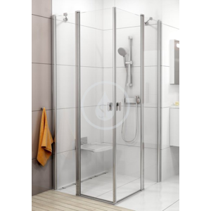RAVAK - Chrome Rohový sprchovací kút štvordielny CRV2-120, 1180 mm – 1200 mm – farba biela, sklo transparent 1QVG0100Z1