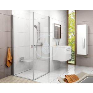 RAVAK - Chrome Rohový sprchovací kút dvojdielny CRV1-100, 980 mm – 1000 mm – farba biela, sklo transparent 1QVA0101Z1