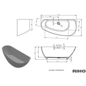 RIHO GRANADA vana litá 170x80 bílá, bez noh, volně stojící BS18005 (BS1800500000000)