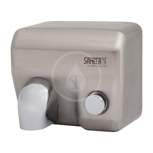 SANELA - Automatické osoušeče Elektrický osoušeč rukou s tlačítkem na čelní stěně, nerezový kryt (SLO 02M)