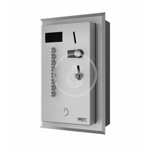 SANELA - Automaty Vestavný mincovní automat pro 4-8 sprch, interaktivní ovládání, antivandal, matný nerez SLZA 02LNZ