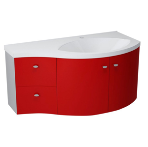 SAPHO - AILA umývadlová skrinka 110x39cm, červená/strieborná, zásuvky vľavo (55611)