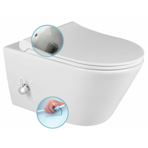 SAPHO - AVVA CLEANWASH závesná WC misa, Rimless, integrovaná batéria a bidetová sprška 35,5x53cm, biela 100315