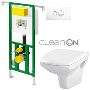 /SET/VIEGA - Eko PLUS modul do jadra WC čelnej ovládanie SET + ovládacie tlačidlo BIELE + WC CERSANIT CARINA CLEAN ON + SEDADLO (V622176BI CA1)