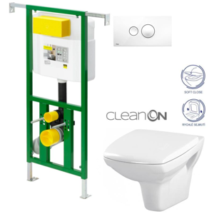/SET/VIEGA - Eko PLUS modul do jadra WC čelnej ovládanie SET + ovládacie tlačidlo BIELE + WC CERSANIT CARINA CLEAN ON + SEDADLO (V622176BI CA2)