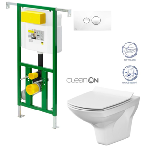 /SET/VIEGA - Eko PLUS modul do jadra WC čelnej ovládanie SET + ovládacie tlačidlo BIELE + WC CERSANIT CARINA CLEAN ON + SEDADLO (V622176BI Ca3)
