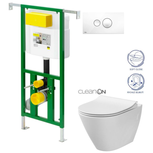 /SET/VIEGA - Eko PLUS modul do jadra WC čelnej ovládanie SET + ovládacie tlačidlo BIELE + WC CERSANIT CITY CLEAN ON + SEDÁTKO (V622176BI CI1)