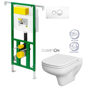 /SET/VIEGA - Eko PLUS modul do jadra WC čelnej ovládanie SET + ovládacie tlačidlo BIELE + WC CERSANIT COLOUR CLEAN ON + SEDADLO (V622176BI CN1)