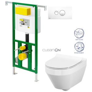 /SET/VIEGA - Eko PLUS modul do jadra WC čelnej ovládanie SET + ovládacie tlačidlo BIELE + WC CERSANIT CREA OVÁL CLEAN ON + SEDADLO (V622176BI CR1)
