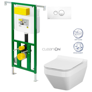 /SET/VIEGA - Eko PLUS modul do jadra WC čelnej ovládanie SET + ovládacie tlačidlo BIELE + WC CERSANIT CREA ŠTVOREC CLEAN ON + SEDADLO (V622176BI CR2)