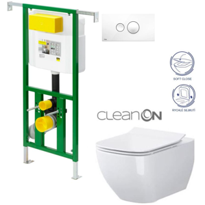 /SET/VIEGA - Eko PLUS modul do jadra WC čelnej ovládanie SET + ovládacie tlačidlo BIELE + WC CERSANIT METROPOLITAN CLEAN ON + SEDADLO (V622176BI ME1)