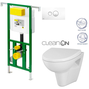 /SET/VIEGA - Eko PLUS modul do jadra WC čelnej ovládanie SET + ovládacie tlačidlo BIELE + WC CERSANIT Parva CLEAN ON + SEDADLO (V622176BI PA1)