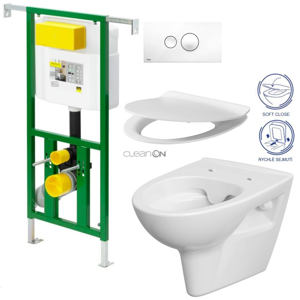 /SET/VIEGA - Eko PLUS modul do jadra WC čelnej ovládanie SET + ovládacie tlačidlo BIELE + WC CERSANIT Parva CLEAN ON + SEDADLO (V622176BI PA2)