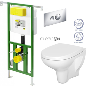 /SET/VIEGA - Eko PLUS modul do jadra WC čelnej ovládanie SET + ovládacie tlačidlo CHRÓM + WC CERSANIT ARTECO CLEAN ON + SEDADLO (V622176CR AT1)