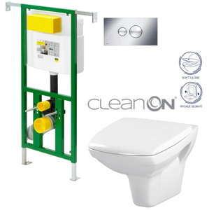 /SET/VIEGA - Eko PLUS modul do jadra WC čelnej ovládanie SET + ovládacie tlačidlo CHRÓM + WC CERSANIT CARINA CLEAN ON + SEDADLO (V622176CR CA2)