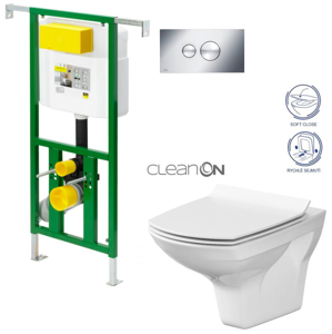 /SET/VIEGA - Eko PLUS modul do jadra WC čelnej ovládanie SET + ovládacie tlačidlo CHRÓM + WC CERSANIT CARINA CLEAN ON + SEDADLO (V622176CR CA3)