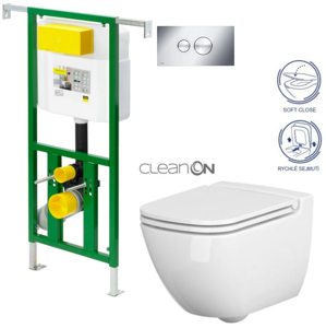 /SET/VIEGA - Eko PLUS modul do jadra WC čelnej ovládanie SET + ovládacie tlačidlo CHRÓM + WC CERSANIT CASPIA CLEAN ON + SEDADLO (V622176CR CP1)