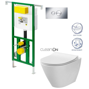 /SET/VIEGA - Eko PLUS modul do jadra WC čelnej ovládanie SET + ovládacie tlačidlo CHRÓM + WC CERSANIT CITY CLEAN ON + SEDADLO (V622176CR CI1)