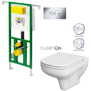 /SET/VIEGA - Eko PLUS modul do jadra WC čelnej ovládanie SET + ovládacie tlačidlo CHRÓM + WC CERSANIT COLOUR CLEAN ON + SEDADLO (V622176CR CN1)
