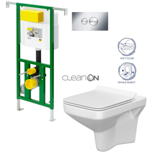 /SET/VIEGA - Eko PLUS modul do jadra WC čelnej ovládanie SET + ovládacie tlačidlo CHRÓM + WC CERSANIT COMO CLEAN ON + SEDADLO (V622176CR CO1)