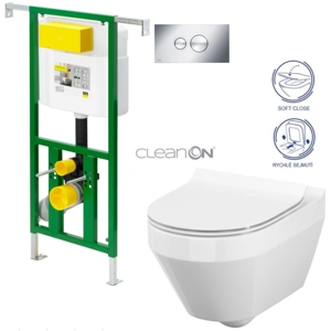 /SET/VIEGA - Eko PLUS modul do jadra WC čelnej ovládanie SET + ovládacie tlačidlo CHRÓM + WC CERSANIT CREA OVÁL CLEAN ON + SEDADLO (V622176CR CR1)